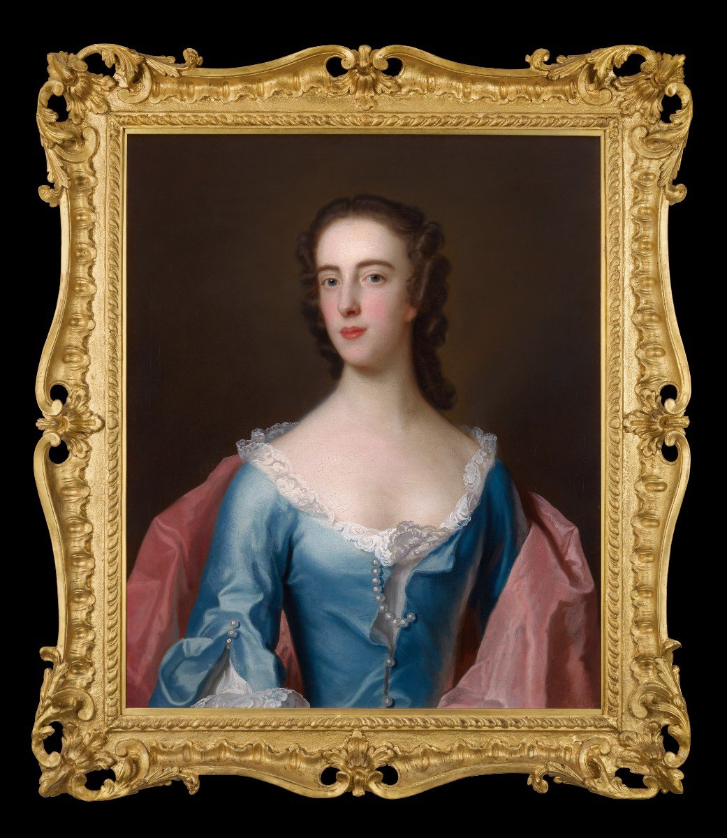 Portrait d'Une Dame, Dorothy Wood Vers 1750, Peinture à l'Huile, Cadre Doré Finement Sculpté-photo-3