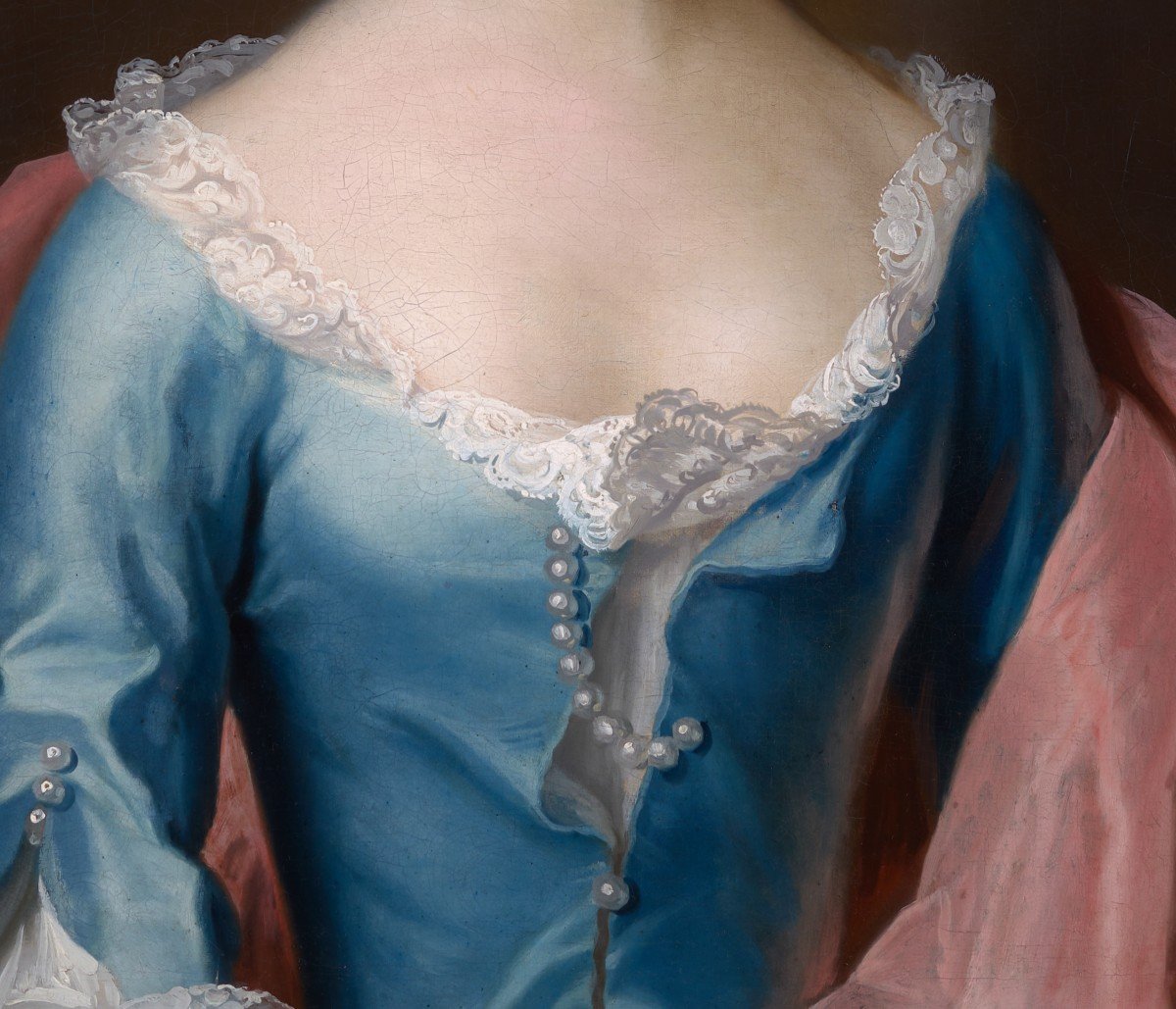 Portrait d'Une Dame, Dorothy Wood Vers 1750, Peinture à l'Huile, Cadre Doré Finement Sculpté-photo-3