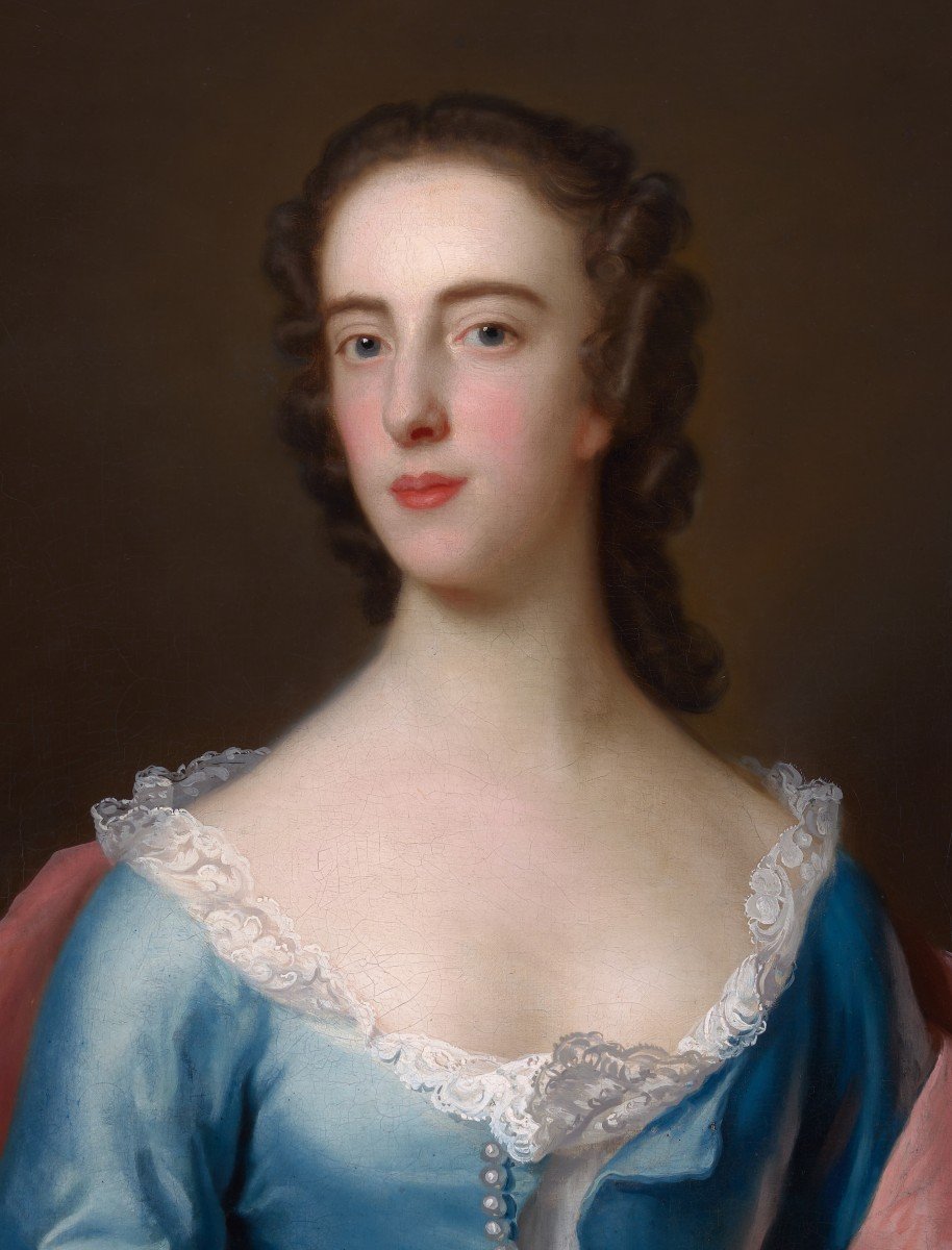 Portrait d'Une Dame, Dorothy Wood Vers 1750, Peinture à l'Huile, Cadre Doré Finement Sculpté-photo-4