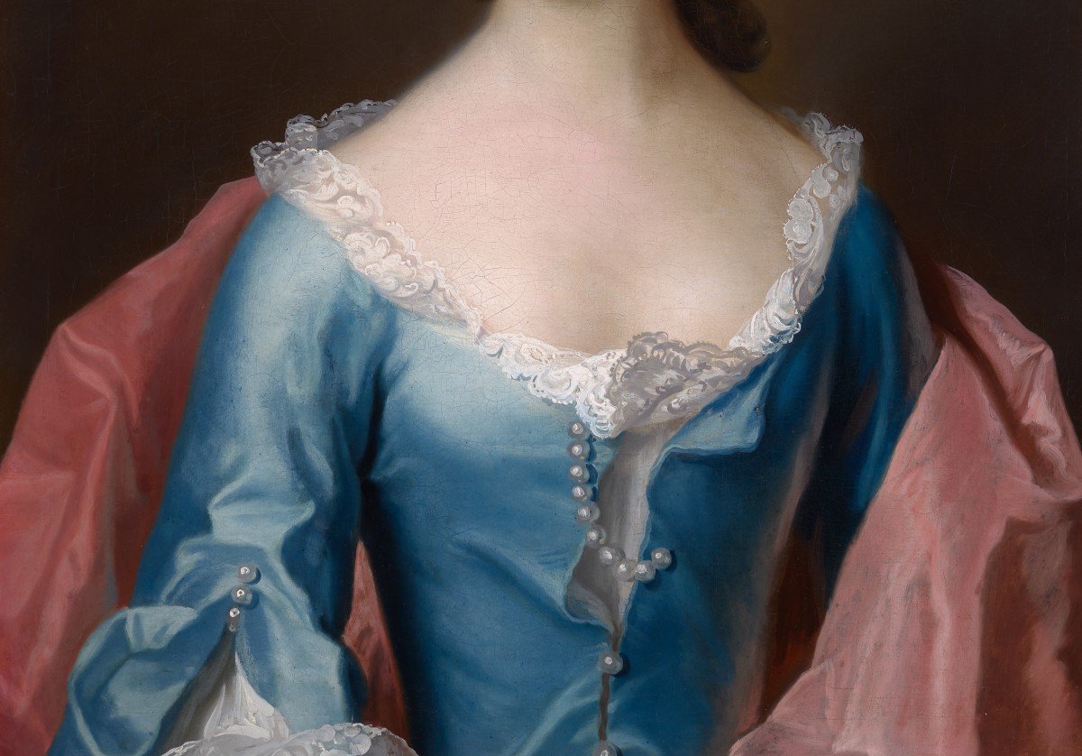 Portrait d'Une Dame, Dorothy Wood Vers 1750, Peinture à l'Huile, Cadre Doré Finement Sculpté-photo-6