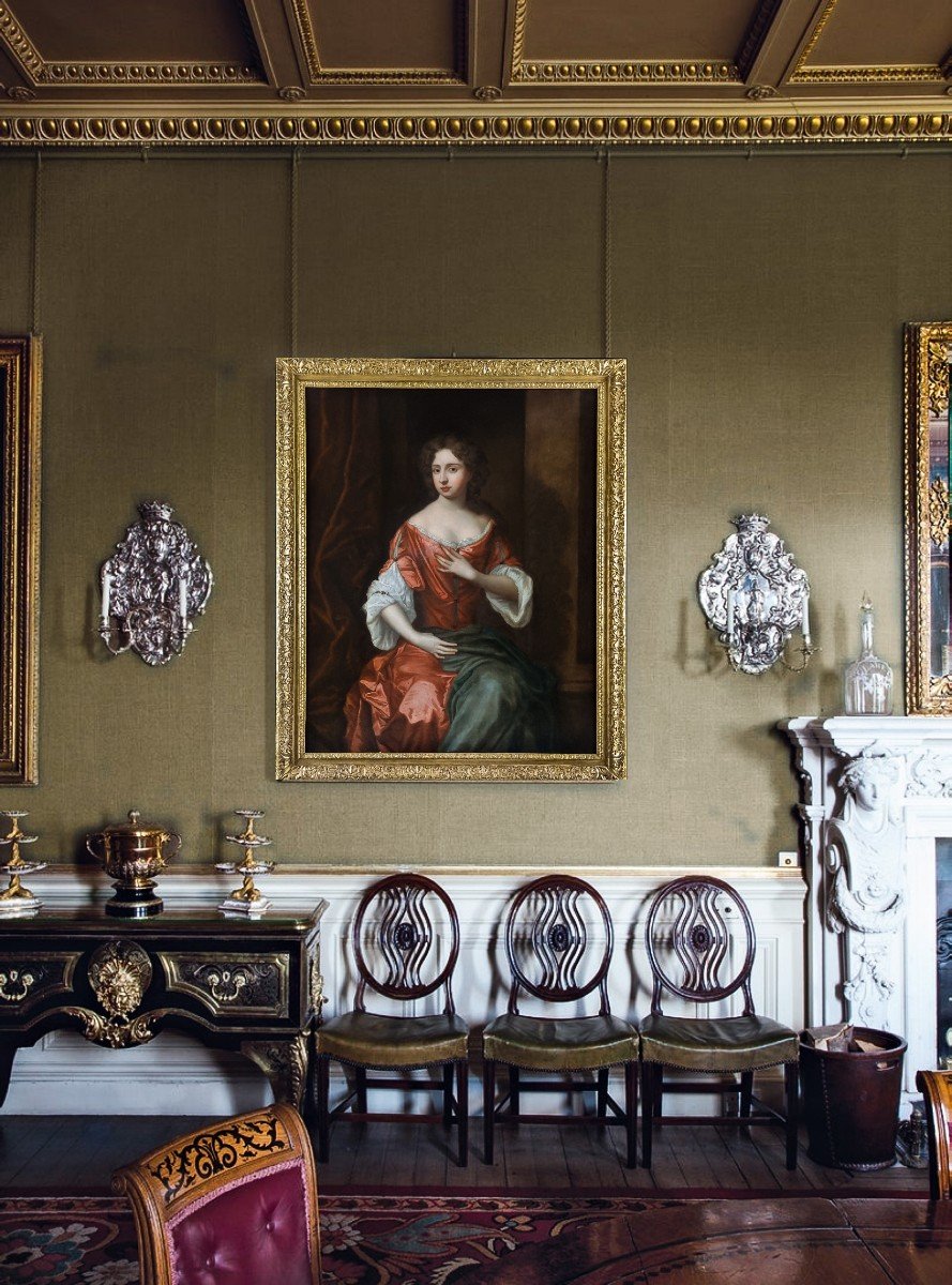 Portrait Of A Lady On A Porch, In A Red Silk Dress C.1680 Oil Painting On Canvas, Provenance-photo-4