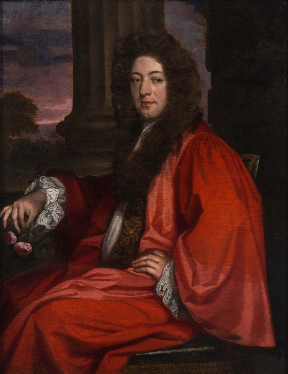 Portrait Of Gentleman On Porch With Flower C.1675, Attributed To John Greenhill, Oil On Canvas-photo-3