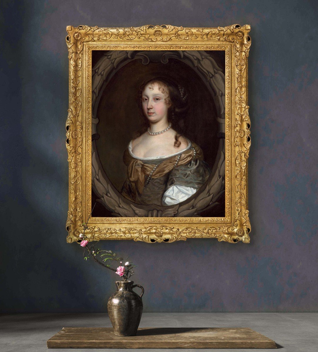 Portrait Of A Lady In A Green Dress Pearls C.1660; Studio Of John Michael Wright, Painting-photo-2