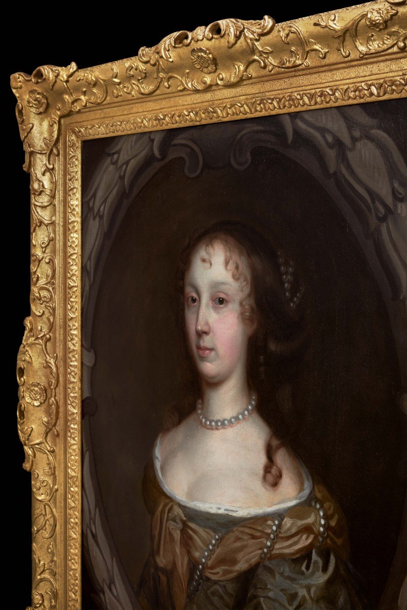 Portrait Of A Lady In A Green Dress Pearls C.1660; Studio Of John Michael Wright, Painting-photo-3