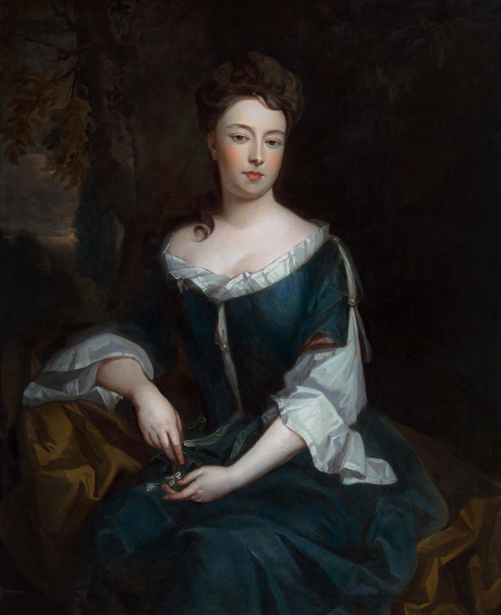 Portrait De Lady Isabella Legh Assise Tenant Des Fleurs Vers 1693 ; Provenance Aristocratique-photo-3