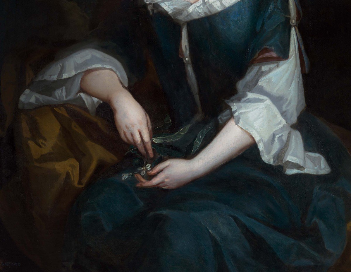 Portrait De Lady Isabella Legh Assise Tenant Des Fleurs Vers 1693 ; Provenance Aristocratique-photo-6