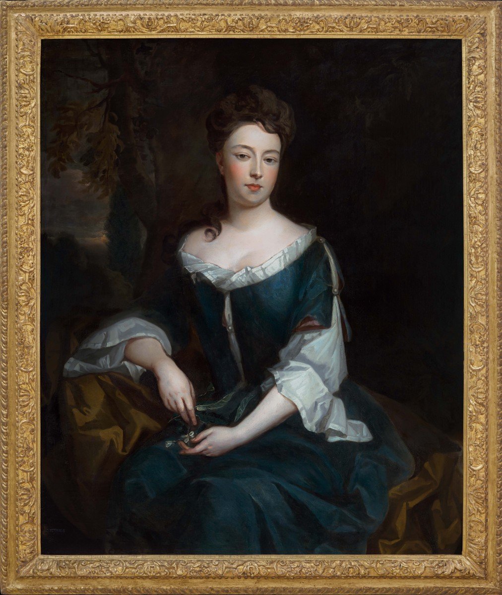 Portrait Of Lady Isabella Legh Seated In A Woodland Holding Flowers C.1693, Oil Painting