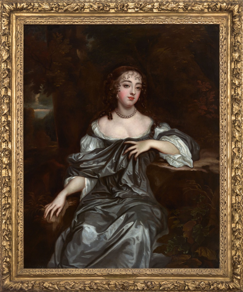 Portrait d'Une Dame Dans Un Bois, XVIIe Siècle, Peter Lely, Beau Cadre Sculpté Et Doré