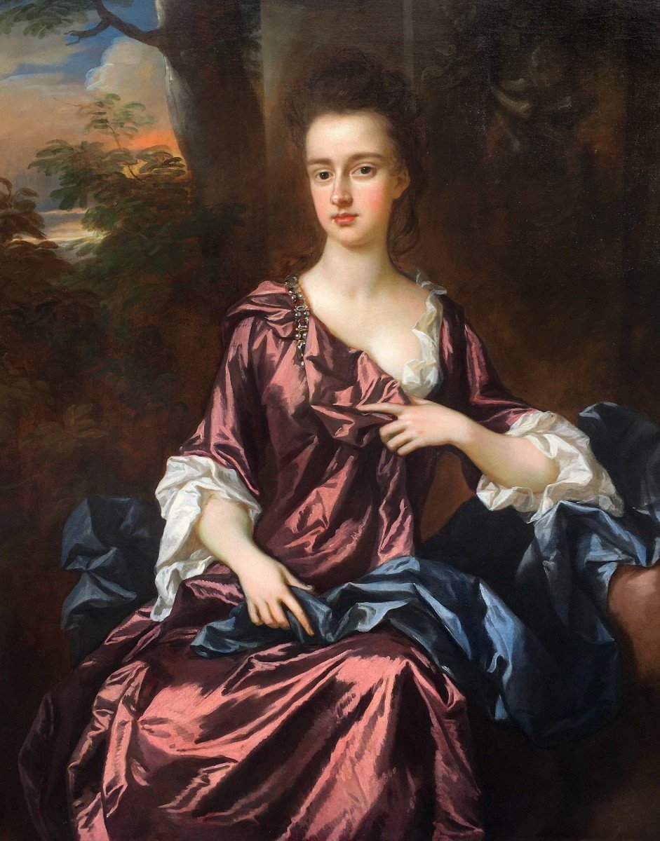 Portrait Of A Lady 1690-1700; By John Closterman (1660-1711), Antique Oil Painting-photo-2