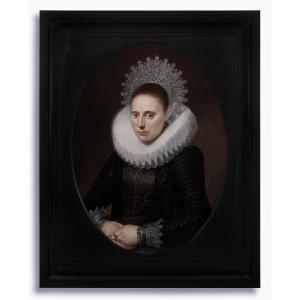 Portrait Hollandais d'Une Dame En Col Blanc Et Coiffe De Dentelle C.1610-20, Huile Sur Panneau