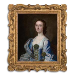 Portrait Of A Lady In A Blue And Pink Silk Dress, Possibly Mrs Rowe, Signed & Dated 1752