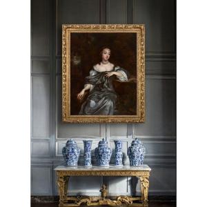 Portrait Frances, Lady Whitmore Née Brooke, 17e Siècle, Cadre Finement Sculpté, Huile sur toile