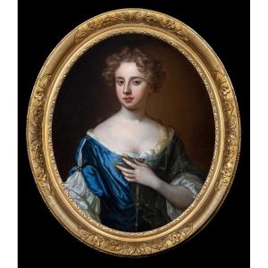 Portrait Of Young Woman In Blue Dress & Silk Scarf C.1675-85, Oil On Canvas Old Master Painting