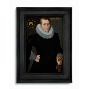 Portrait Gentleman In Doublet & Ruff Holding Gloves, Inscribed 1624 Oil On Panel, Frans Pourbus