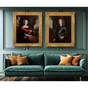 Pair Of Portraits Fine Quality Gentleman & Lady C.1656, Oil On Canvas Paintings, Robert Walker