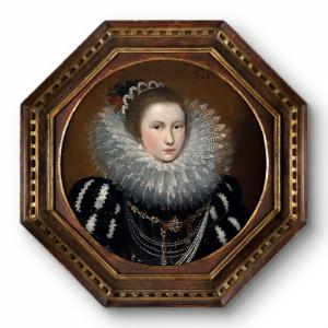 Portrait De Dame Au Collier élaboré, Daté De 1617, Frans Pourbus, Peinture à l'Huile