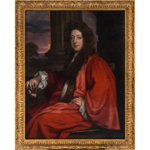 Portrait Of A Gentleman In A Banyan On A Porch  C.1675, Oil On Canvas, Fine Carved Frame