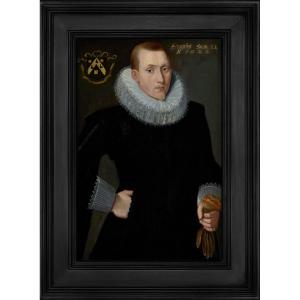 Portrait d'Un Gentilhomme En Pourpoint Noir Et Col Blanc, Inscrit En 1624, Huile Sur Panneau