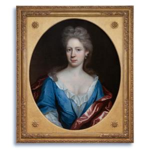 Portrait Of A Lady In A Blue Dress & Red Cloak C.1695, Oil On Canvas Painting