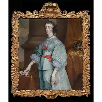 Vers 1650 Portrait De La Reine Henrietta Maria (1609-1669); Provenance Manoir