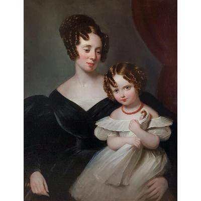 Portrait Of A Lady And Her Daughter Circa 1830; Circle Of George Henry Harlow (1787-1819)