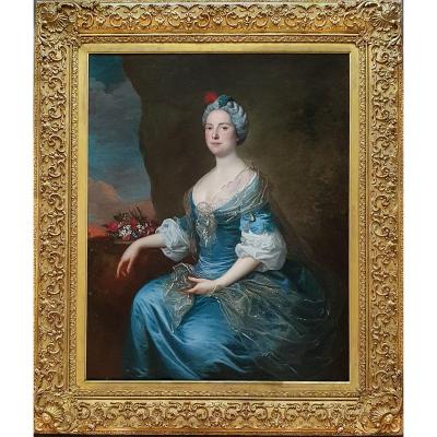 Portrait Of A Lady As Flora C.1750; Circle Of Charles-andré Van Loo (1705-1765) Oil Painting