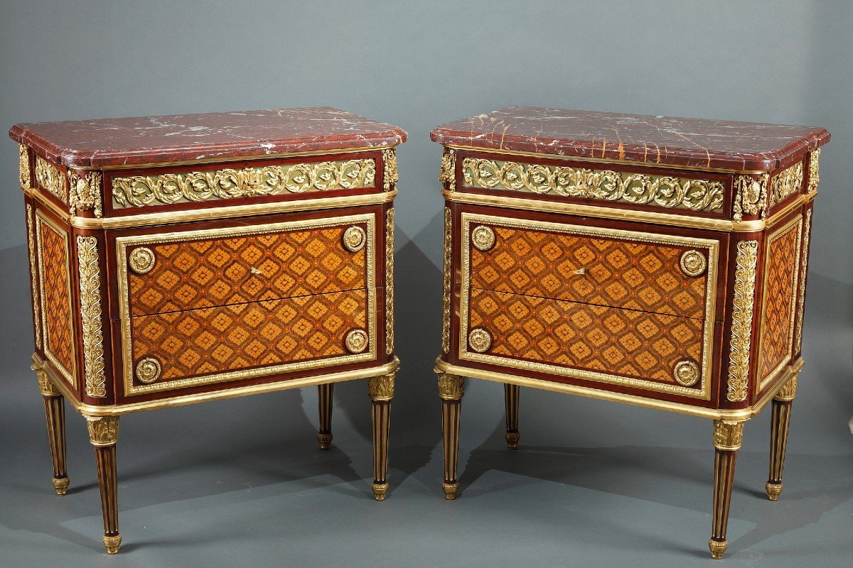 Pair Of Louis XVI Style Commodes Attributed To Krieger, France, Circa 1880-photo-3