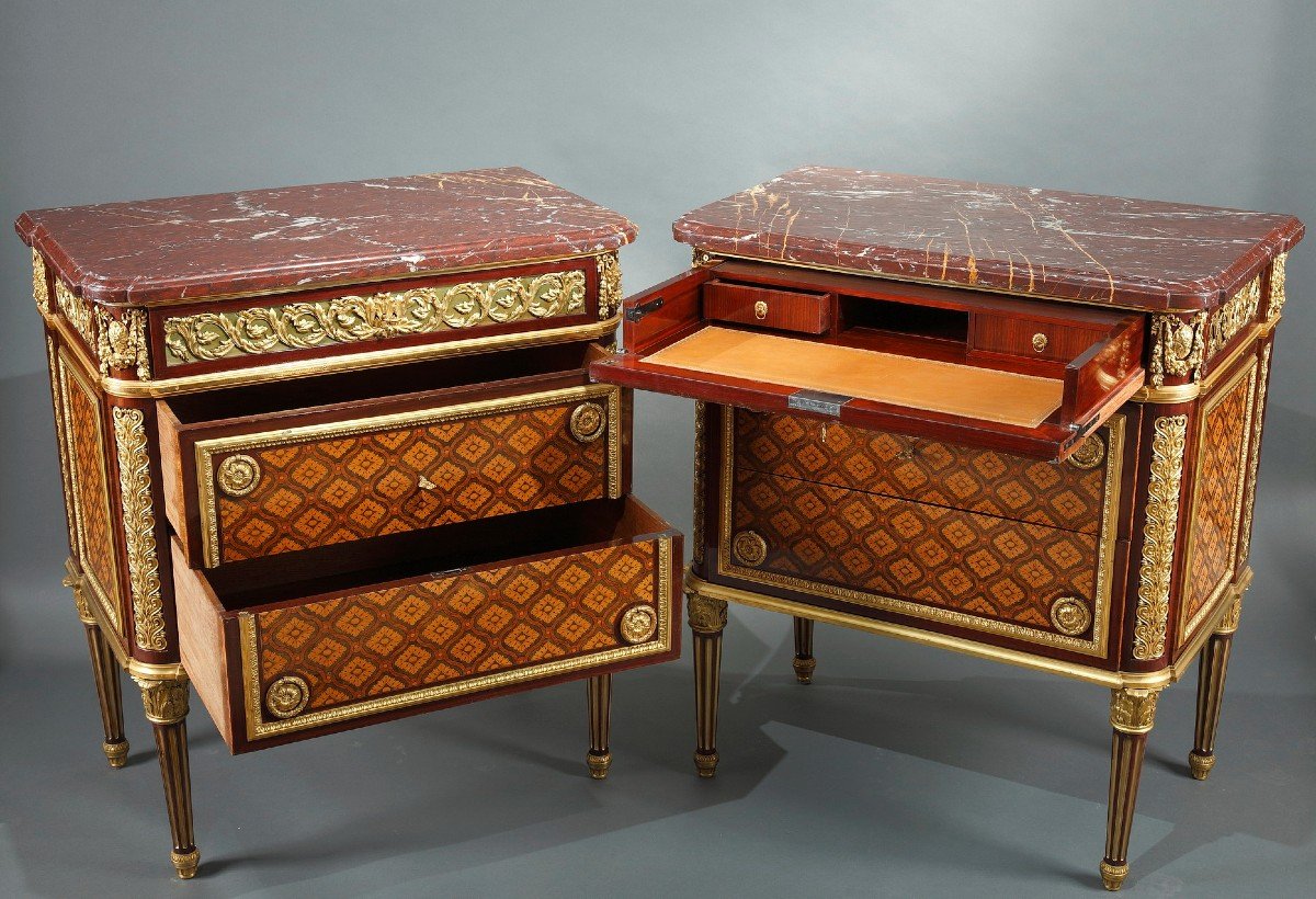 Pair Of Louis XVI Style Commodes Attributed To Krieger, France, Circa 1880-photo-4