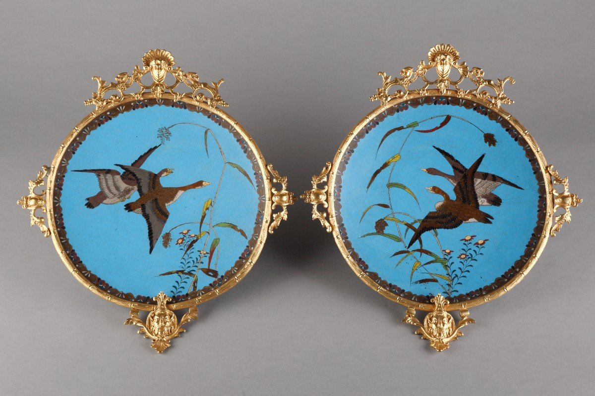 Paire de Plats en émail Cloisonné att. à A. Giroux, France, circa 1880