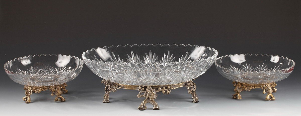 Centre de Table en Cristal Taillé attribué à Baccarat, France, circa 1870