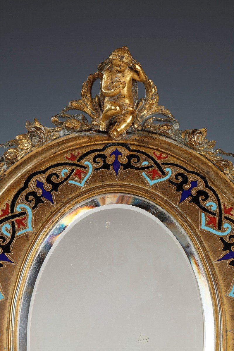 "champleve" Enamel Table Mirror Attributed To A. Giroux, France, Circa 1880-photo-4