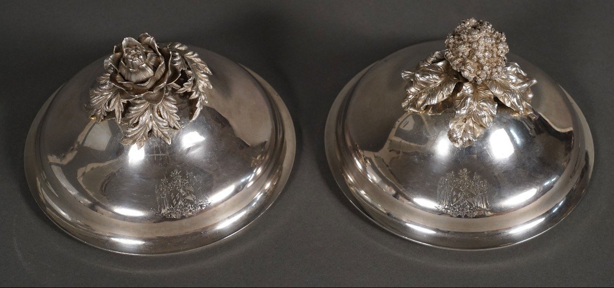 Pair Of Silver Plates Domes Cover, France, Circa 1870-photo-2