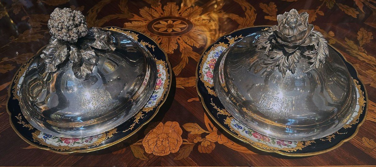 Pair Of Silver Plates Domes Cover, France, Circa 1870-photo-4