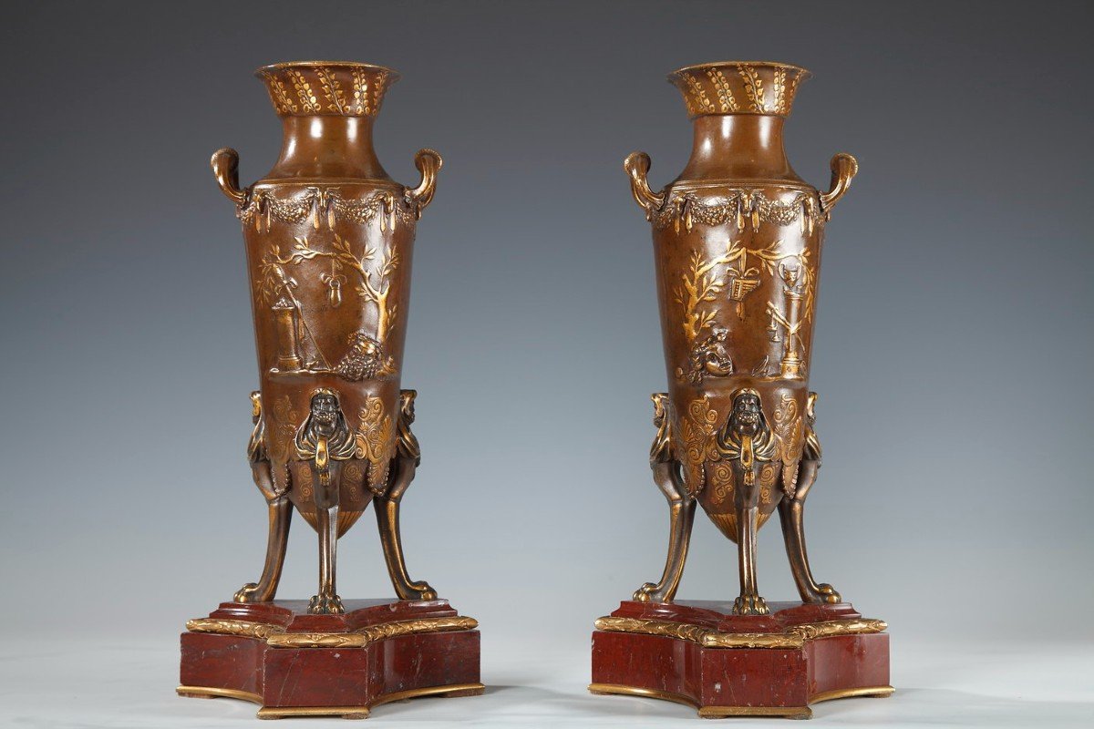 Paire de Vases Amphores Néo-grecs, F. Levillain Et F. Barbedienne, France, Circa 1880-photo-2