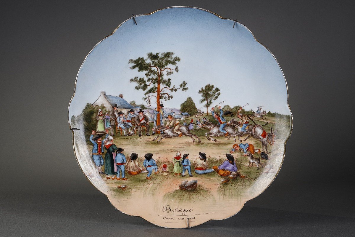 “the Donkey Race” , Signed F. Merigot, Limoges Manufacture, France, Circa 1860