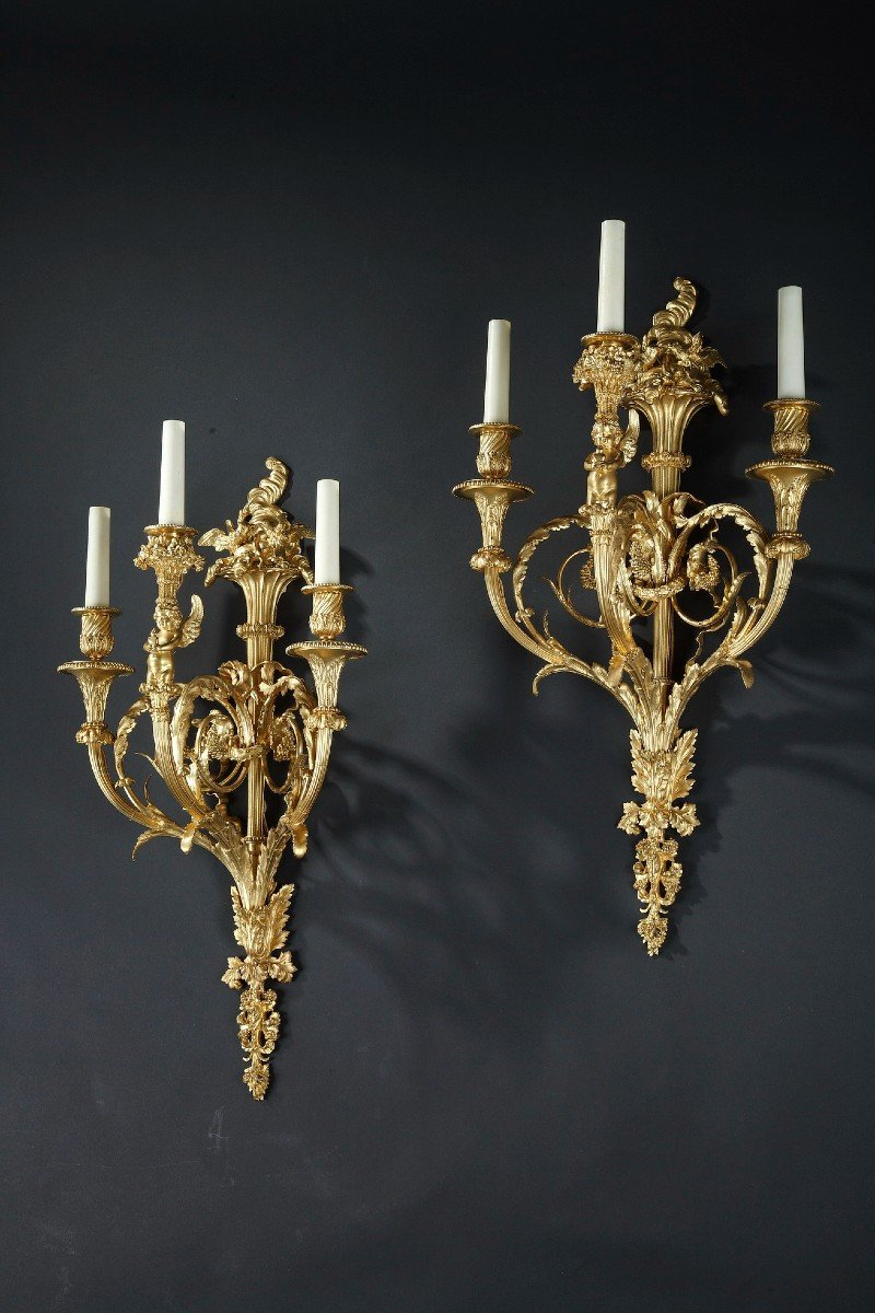 Pair Of Lovebirds Wall-lights, By G. Denière, France, Circa 1890-photo-2