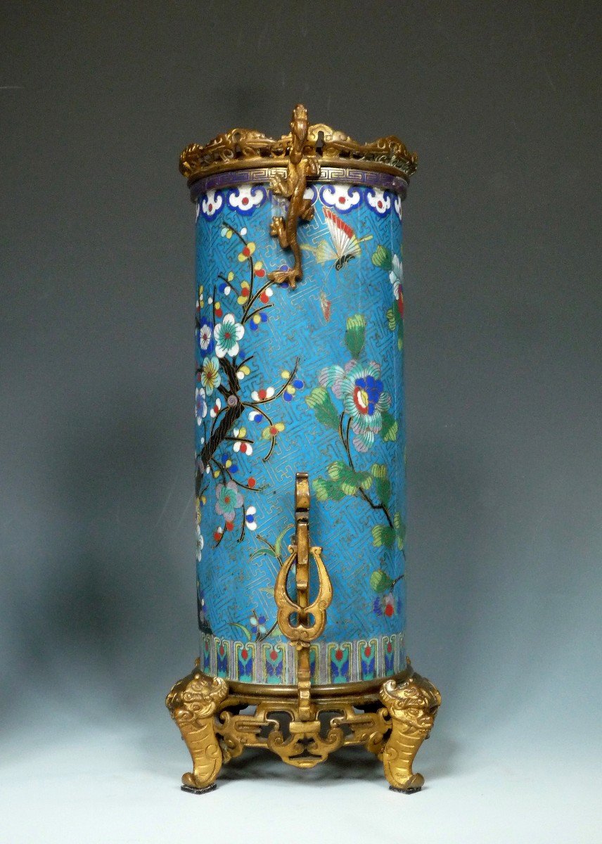 Pair Of "cloisonné" Enamel Bronze Vases, Attr. To l'Escalier De Cristal, France, Circa 1870-photo-3