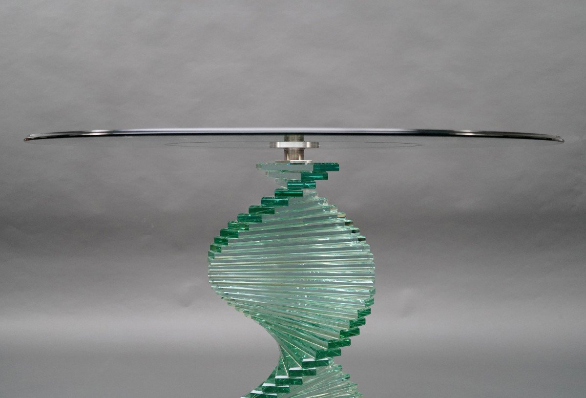 Table en Verre "Helix Spiral Swivel", d'Après Un Modèle De Danny Lane, France, Circa 1980-photo-3