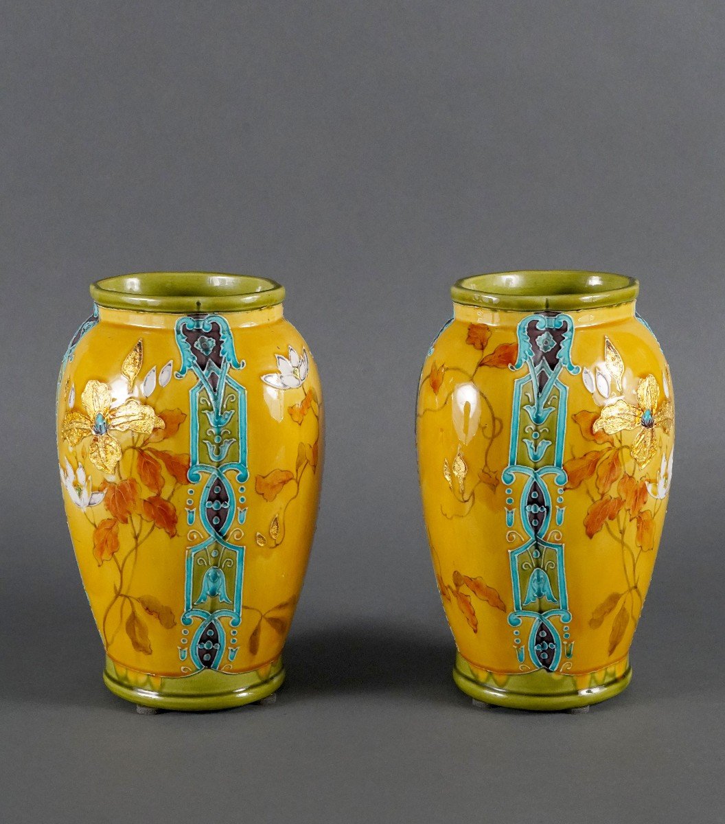 Pair Of Vases With Bouquets, Gien Manufacture, France, Circa 1880-photo-4