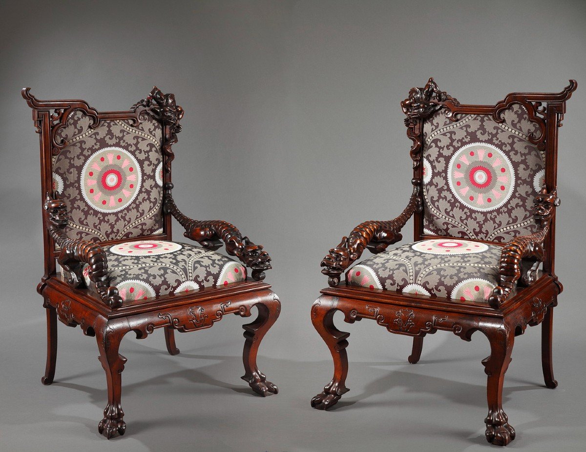 Pair Of Japanese Armchairs Attr. To G. Viardot, France, Circa 1880