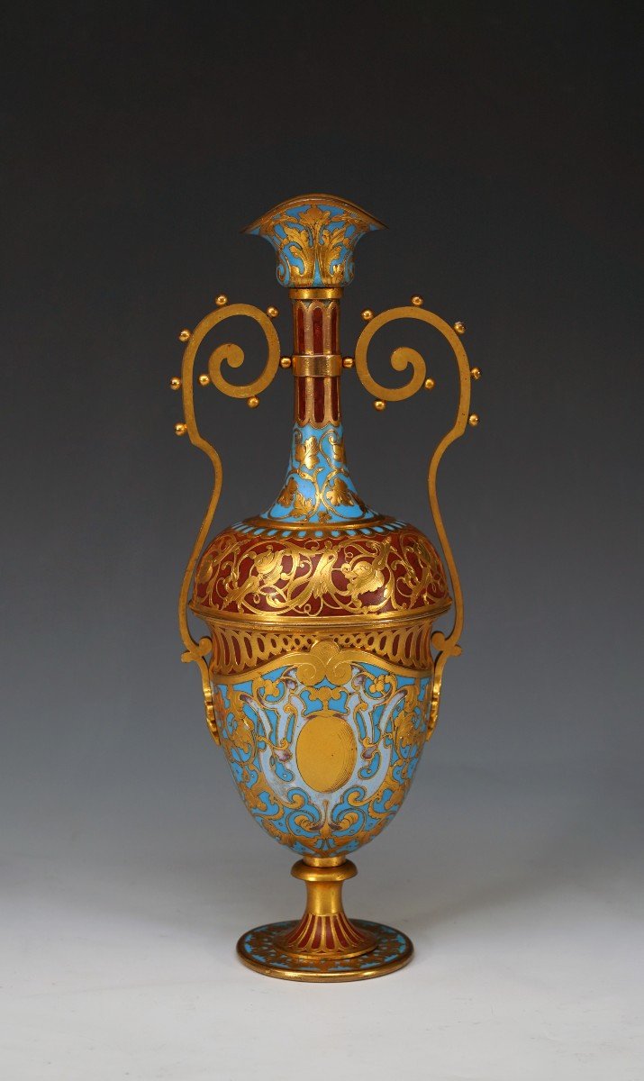 Gilded Bronze And Cloisonne Enamel Ewer By F. Barbedienne, France, Circa 1870-photo-2