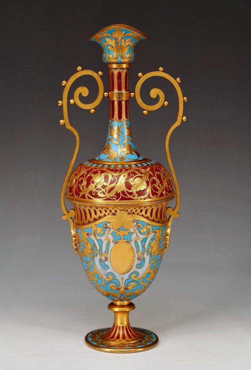 Gilded Bronze And Cloisonne Enamel Ewer By F. Barbedienne, France, Circa 1870-photo-3