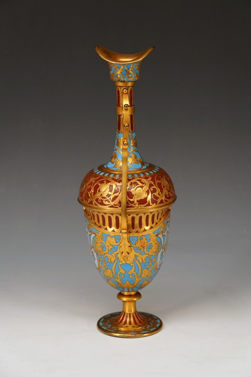 Gilded Bronze And Cloisonne Enamel Ewer By F. Barbedienne, France, Circa 1870-photo-1