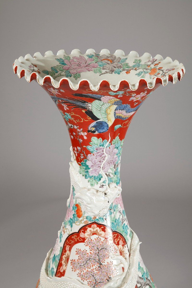 Pair Of Large "imari" Porcelain Vases, Japan, Late 19th Century-photo-2