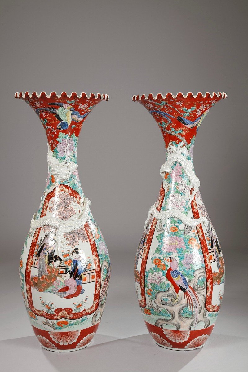 Pair Of Large "imari" Porcelain Vases, Japan, Late 19th Century-photo-4