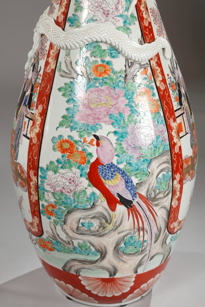 Pair Of Large "imari" Porcelain Vases, Japan, Late 19th Century-photo-1