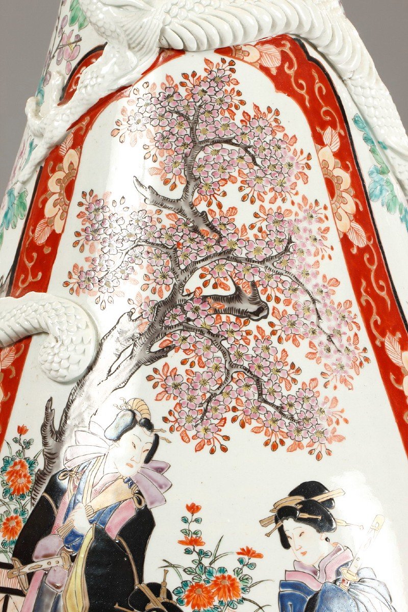 Pair Of Large "imari" Porcelain Vases, Japan, Late 19th Century-photo-3