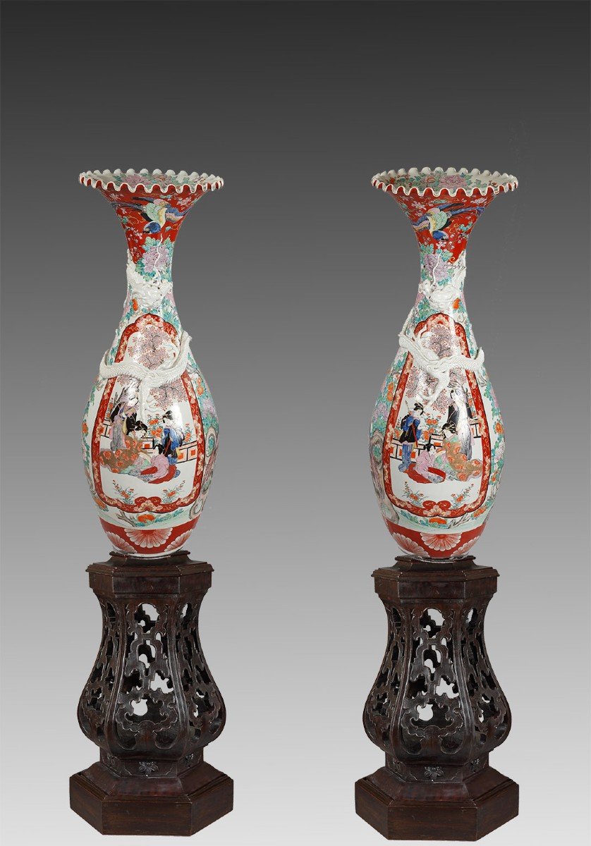 Pair Of Large "imari" Porcelain Vases, Japan, Late 19th Century-photo-5