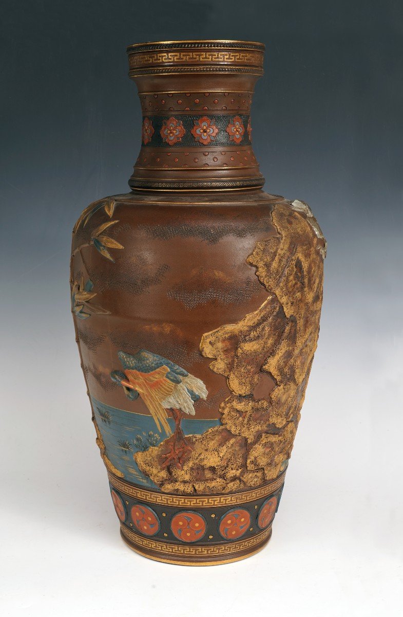 Vase With Cranes By Villeroy & Boch, Mettlach (germany), Circa 1900-photo-2