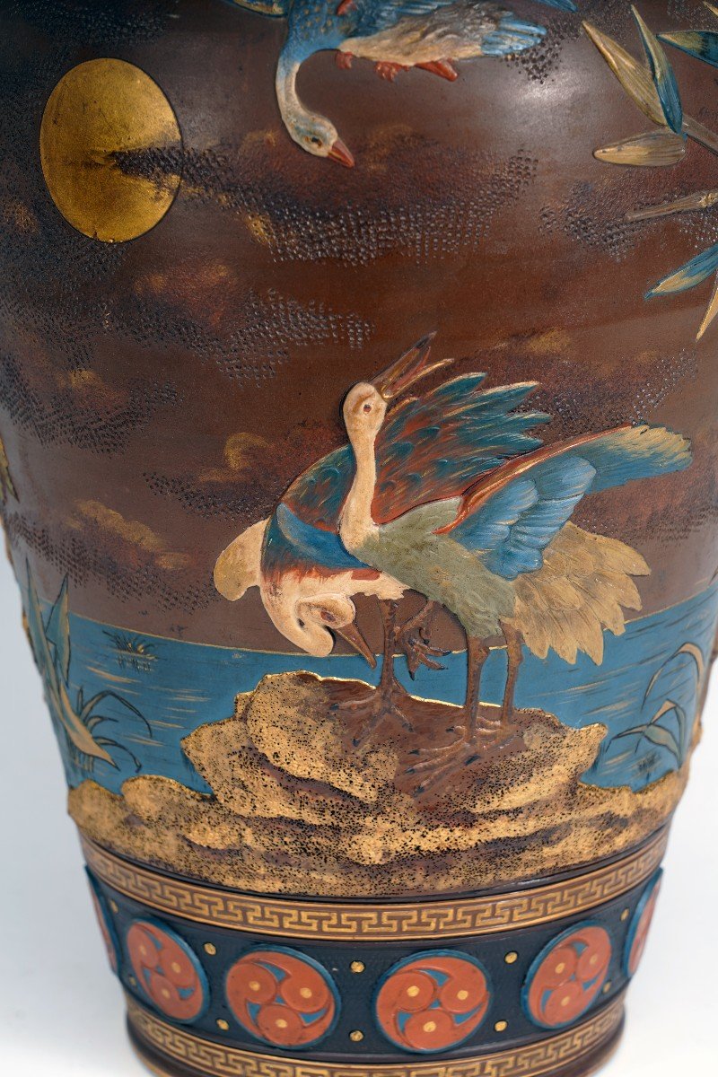 Vase With Cranes By Villeroy & Boch, Mettlach (germany), Circa 1900-photo-4